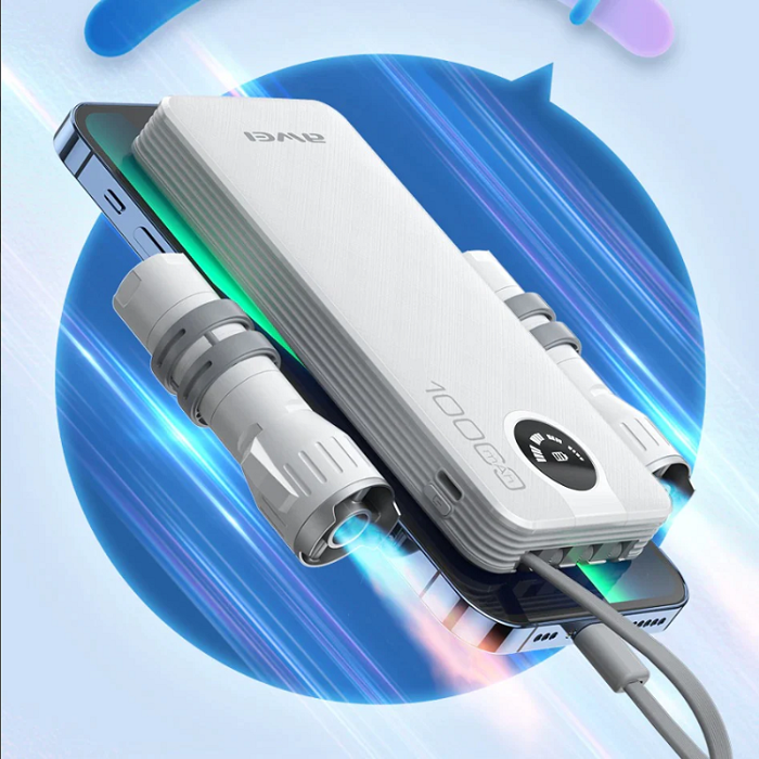 Awei P133K 10000mAh Fast-Fill Power Bank with 4 Self-Contained Cables